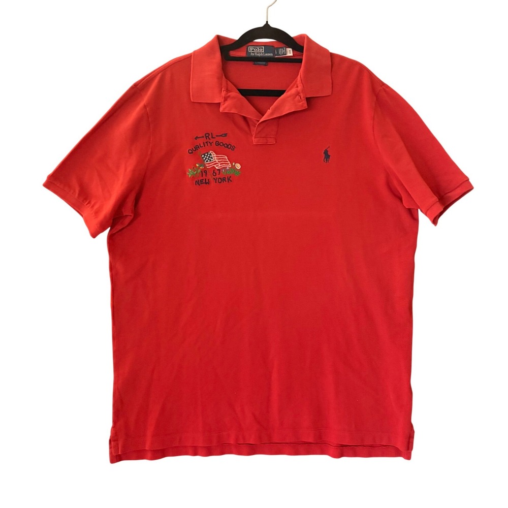 Polo Ralph Lauren Red Classic Fit Evening Post Embroidered Flag Polo Shirt Large